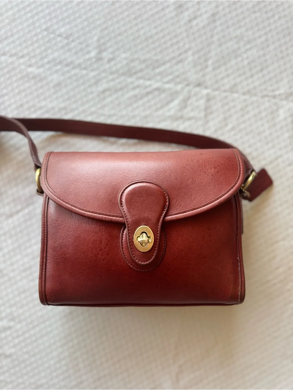 Coach Burgundy Leather Shoulder Bag with Gold Hardware